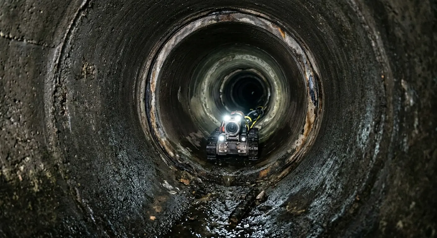 Robotic sewer camera inspecting pipe interior for Sewer Line Repair in Coweta